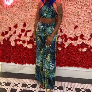 Tropical Leaf Print Two-Piece Set